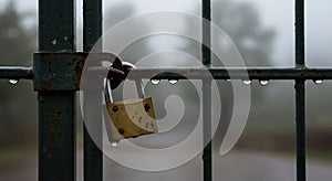 Close-Up Rusty Padlock on Gate
