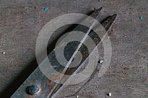 close up of rusty scissors tip