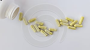 Close-up of rutin capsules. dietary concept. dietary supplement topview