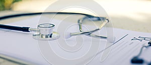 Close-Up Of Rx Prescription And Stethoscope for background