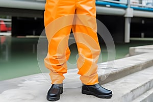 Close up safety shoes men use for protection accident in factory. Neural network AI generated