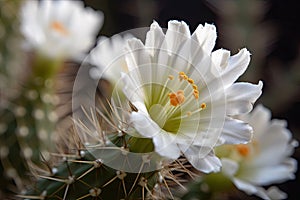 close-up of saguaro cactus with blooming flowers