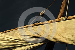 Close up of a the sail of a dhow boat on Zanzibar island