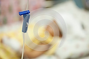 Close up saline IV drip for patient and Infusion pump in hospital