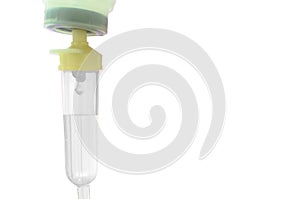 Close up Saline IV drip for patient isolated on white background