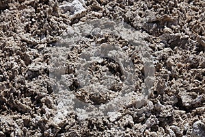 Close up of the salt flats lining the ground at Badwater Basin in Death Valley National Park, California