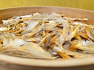 Close-up of salted fish crackers