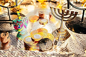 Close up of same dreidel for Hanukkah