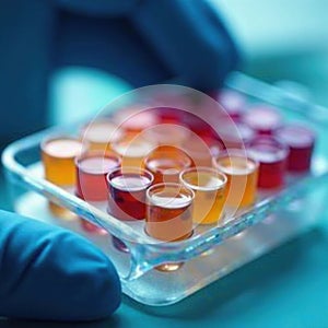 Close-up of sample transfer into microplate well technology scientific testing