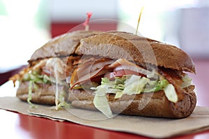 Close up of a Sandwich at a Firehouse Subs restaurant.