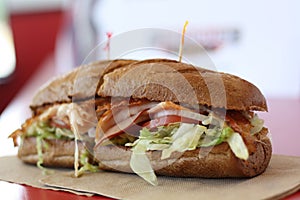 Close up of a Sandwich at a Firehouse Subs restaurant.