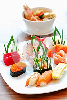 Close up of sashimi sushi set