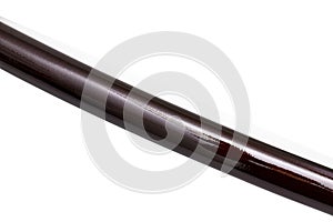 Close up `Saya` : shining crimson red scabbard  of a `katana` : Japanese long Sword isolated in white background. selective fo