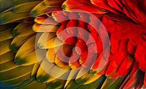 Close-up on a Scarlet Macaw feathers (4 years old) isolated on w