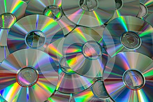 Close-up of scattered Compact Disc's