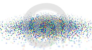 Close-up of a scatterplot with a cloud of bright, distinct points, without axes, on a pure white background.