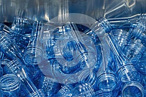 The close up scene of group of preform shape of PET bottle products