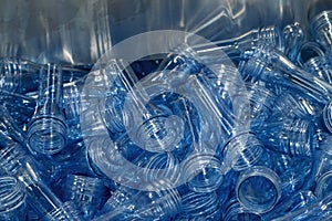 The close up scene of group of preform shape of PET bottle products