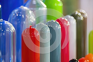 Close up scene of group of preform shape of PET bottle products