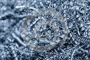 Close-up scene of the metal materials scrap from turning process