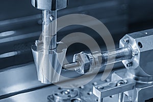 The close up scene the sinker EDM machine operation in the light blue scene