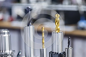 Close-up scene of special drill bit for CNC machine.