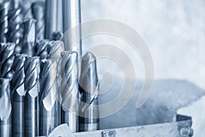 Close-up scene of the used solid endmill tools .