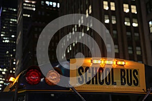 Close up of a school bus sign in New York City