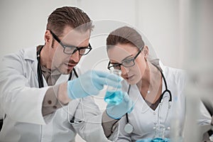 Close up.scientific staff doing the test fluid