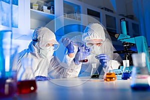 Close up of scientists making test in lab