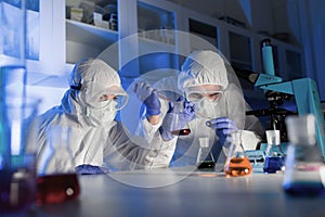 Close up of scientists making test in lab