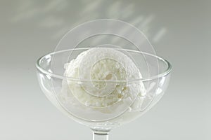 Close up of Scoop of delicious real fresh ice cream in Vanilla flavour.