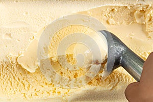 Close up of scoop vanilla ice cream.