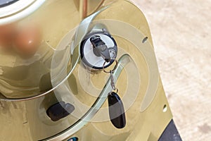 Close-up of a scooter ignition key
