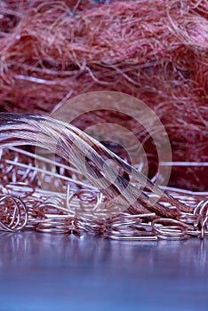 Close-up scrap copper wire raw materials metals industry
