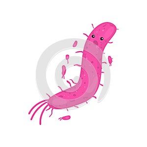 Worm-shaped pink bacterium or virus with many short legs closeup isolated on white background photo