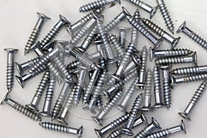 Close-up on screws, metal screws, iron screws, wood screws