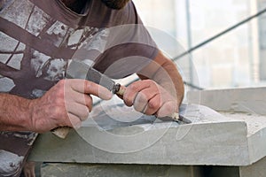 Close up of sculptor hands is working