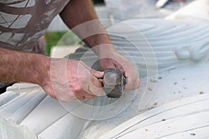 Close up of sculptor hands is working
