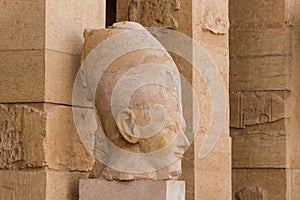 Close up of a sculpture of Pharaoh at the Mortuary temple of Hatshepsut, Luxor