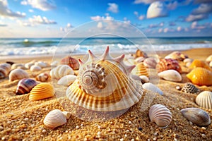 Sea shell on sand. Sea shells with sand as background