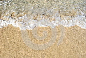 Close up sea water waves on sand beach