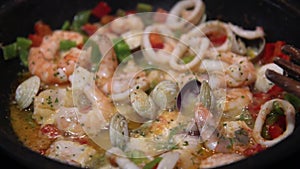 Close Up Seafood Boiled Shellfish Crustaceans Molluscs Mediterranean Food