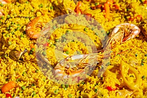 Close-Up Of Seafood Paella In A Pan