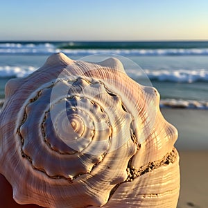 A close up of a shell on the beach (ai generated)