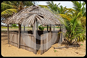 Close up of a Seaside thatched hut on Awolowo beach Lekki Lagos Nigeria