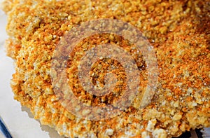 Close up of seasoning msg on spicy chicken