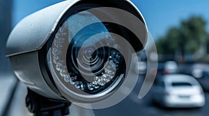 Close-up of a security camera with infrared lights