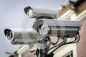 Close Up of a Security CCTV Cameras on a lamp post