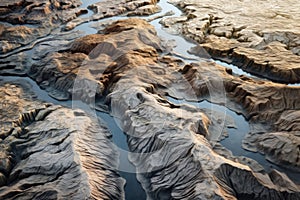 close-up of sediment deposits at river delta